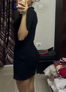 Ribbed Polo Neck Mini Dress