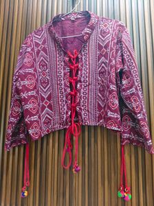 White Kurta Set with Maroon Jacket