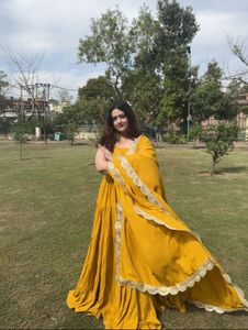 Mustard Anarkali Kurta with Dupatta heavy flair