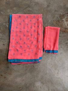 Vibrant Floral Saree with Blue Border