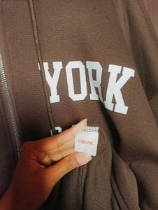Oversized Brown "New York" Zip-Up Hoodie