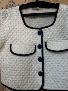 White Textured Crop Jacket