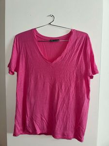 ZARA V-Neck Pink T-Shirt