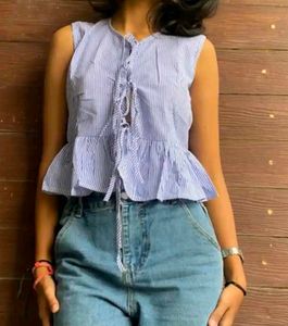 Striped Tie-Front Sleeveless Top