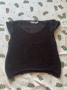 Black Crochet V-Neck Top