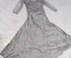 Elegant Grey Embroidered Anarkali Gown