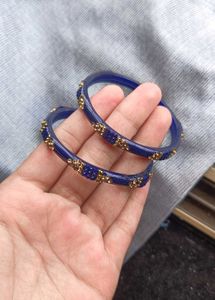 Elegant Blue Bangles with Gold Embellishments