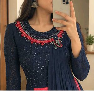 Stunning Navy Blue Lace Ethnic Gown