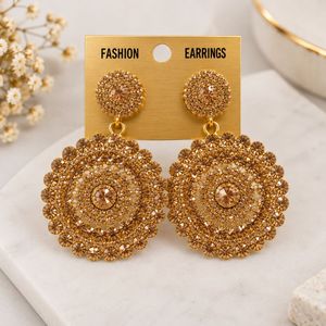 Exquisite Golden Round Drop Earrings