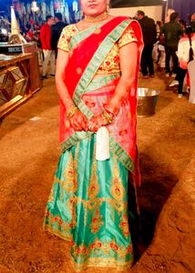 Teal &amp; Gold Embroidered Lehenga