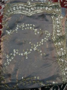 Embellished blueish grey Saree