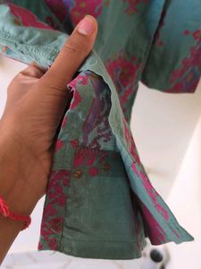Teal Floral Print Tassel Kurta