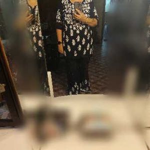 Elegant Black & White Embroidered Kurti Set