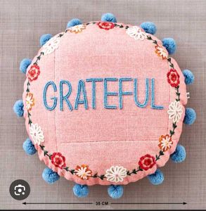 Pink 'Grateful' Floral Round Pillow