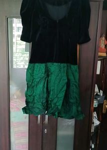 Black Velvet &amp; Green Satin Dress - M/L Size