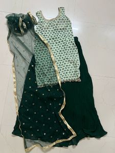 Elegant Green Kurta Set with heavy lengha and Dupa