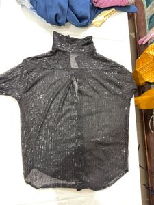 Sparkly Sheer Button-Up Shirt