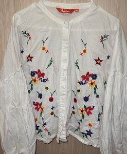 Embroidered White Cotton Blouse