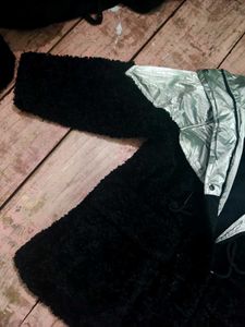 Stylish Silver &amp; Black Faux Fur Jacket