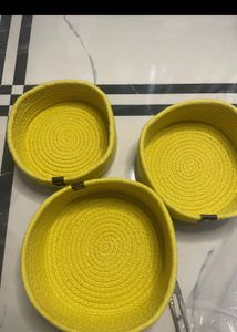 Set of 3 Yellow Rope Storage Baskets