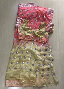 Pink &amp; Gold/ Off White Sequin Embellished Saree