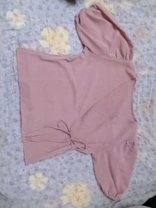 Chic Pink Wrap Top with Puff Sleeves