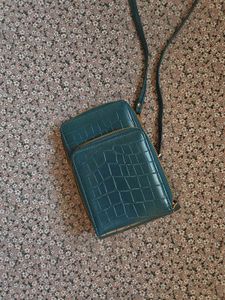 Teal Croc Embossed Crossbody Sling/ Phone Bag