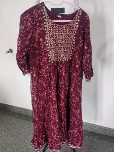 Embellished Maroon Floral Kurta