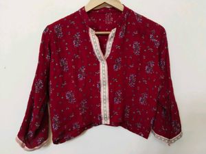 Red Floral Ethnic Skirt &amp; Top Set