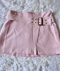 Outryt Baby Pink Belted Mini Skirt