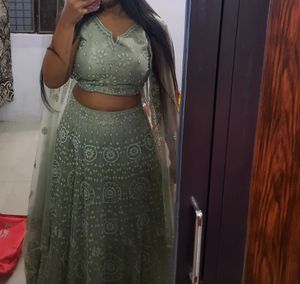Beautiful Pista Colour Lehnga With Padded Blouse A