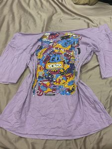 off shoulder graphic lilac tshirt