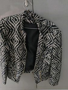 Stylish Black & White Patterned Biker Jacket