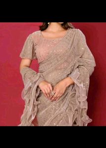 Elegant Sequined Ruffle pallu saree with stitched