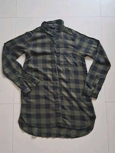 Green Plaid Long Sleeve Tunic Shirt