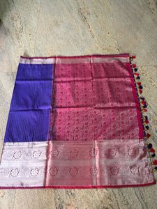 Royal Blue Silk Saree with Silver Border
