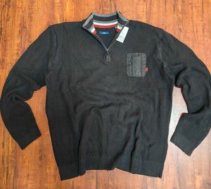 Men's Black Half-Zip Pullover Sweater