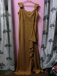 XXL size Elegant Mustard Ruffled Maxi Dress