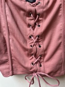 Ribbed Lace-Up Crop Top