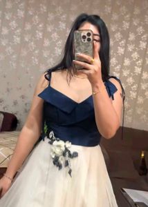 Elegant Navy Blue & Cream Gown