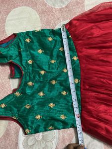 red and sea green short frock