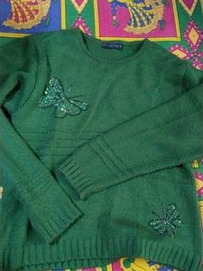 Green Embellished Sweater