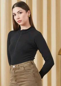 Shein Fitted High Neck Zip ClosureFull Sleeve Leot