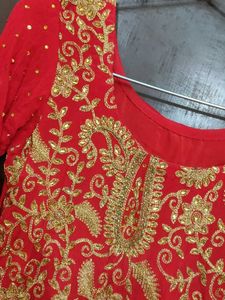 get free paranda Red Embroidered salwar sui