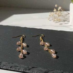 Elegant Dangle Earrings with Rose Quartz Beads