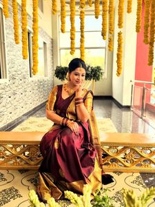 Elegant Maroon &amp; Gold Saree