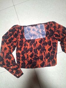Stylish Orange &amp; Black Print Top