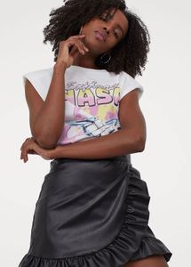 h&amp;m Black Faux Leather Ruffle Mini Skirt