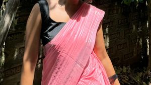 Elegant Peach &amp; Black Saree