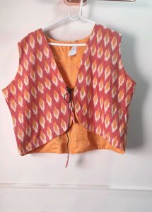 Cotton silk ikkat pattern reversible Jacket